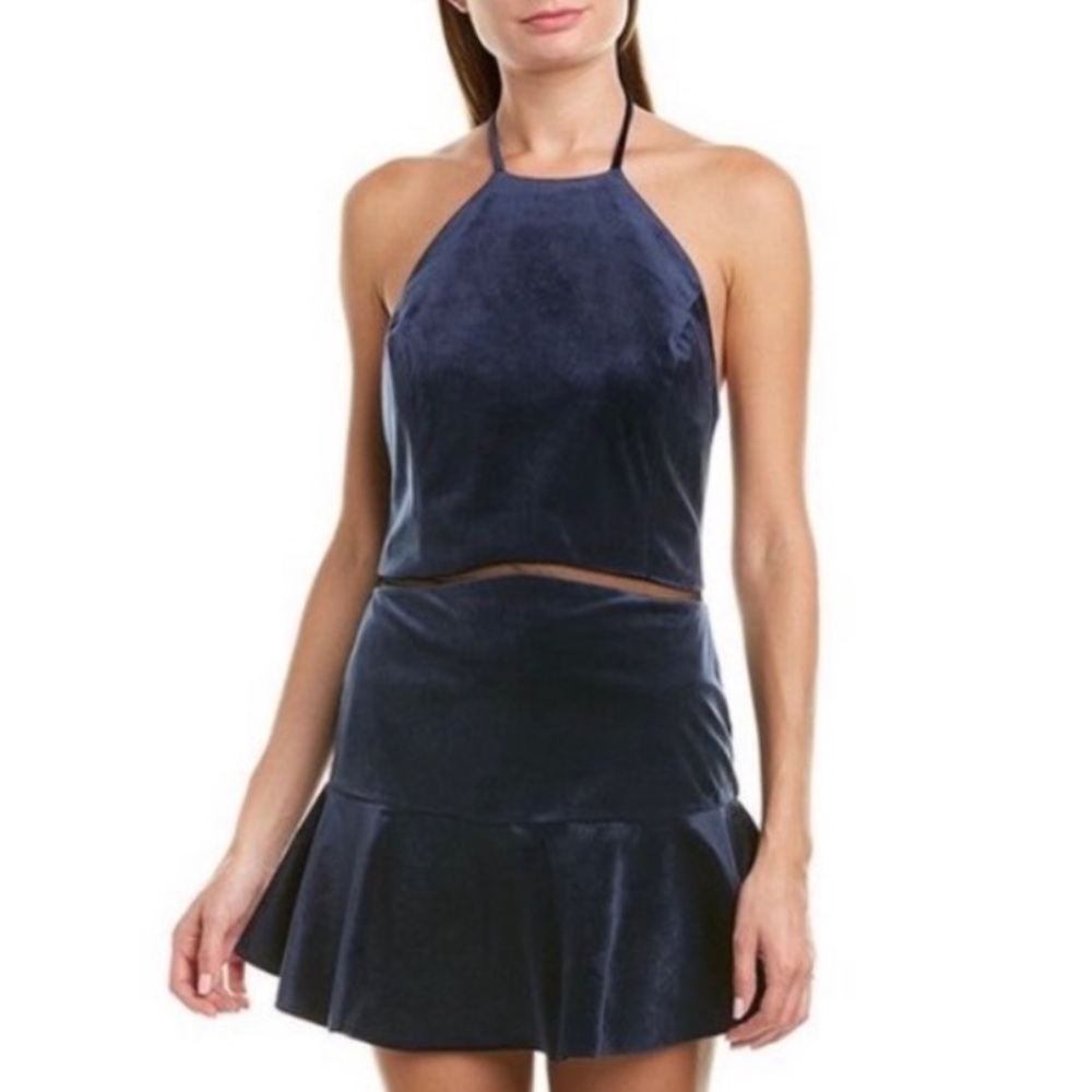 Karina Grimaldi Velvet Halter Ruffle Hem Mini Dress